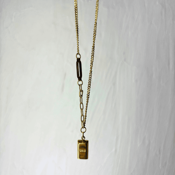 Rich Small Gold Bar Stainless Steel Necklace