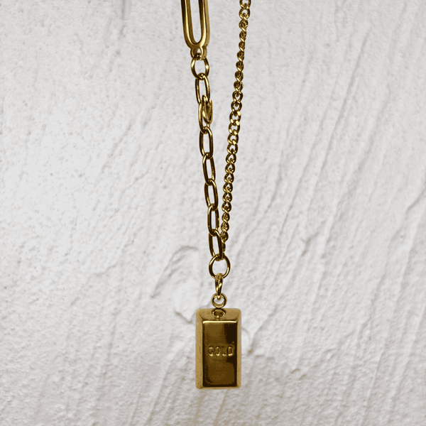 Rich Small Gold Bar Stainless Steel Necklace